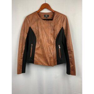 G By Giuliana Womens Faux Leather & Polyester Colorblock Jacket S